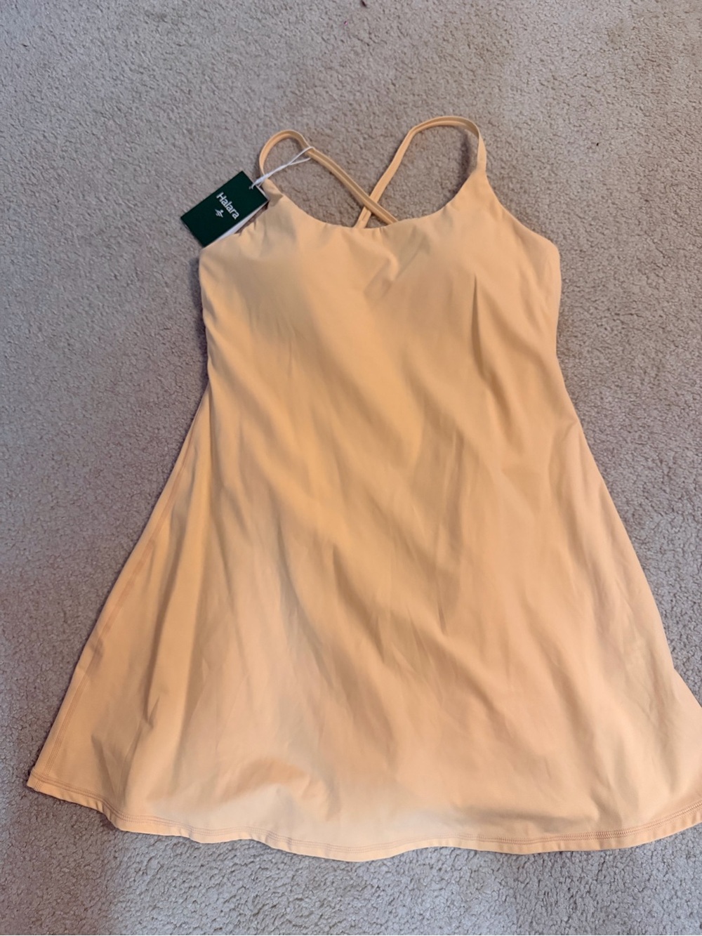 HALARA Light Peach A-Line Slip Dress with Crisscross Straps
